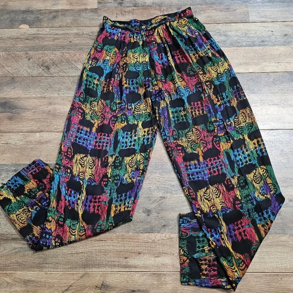 Vintage Gil Ambez Knits 2 Piece Set Abstract Tribal Shirt Pants Sz 10 Outfit Y2K